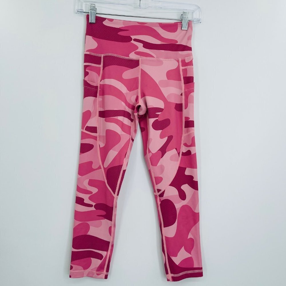 Zyia Light n Tight Leggings high rise camo pink pockets‎ size 2 crop